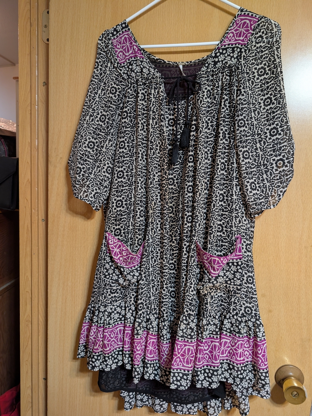 Free People Black and Purple Boho Pocket Dress